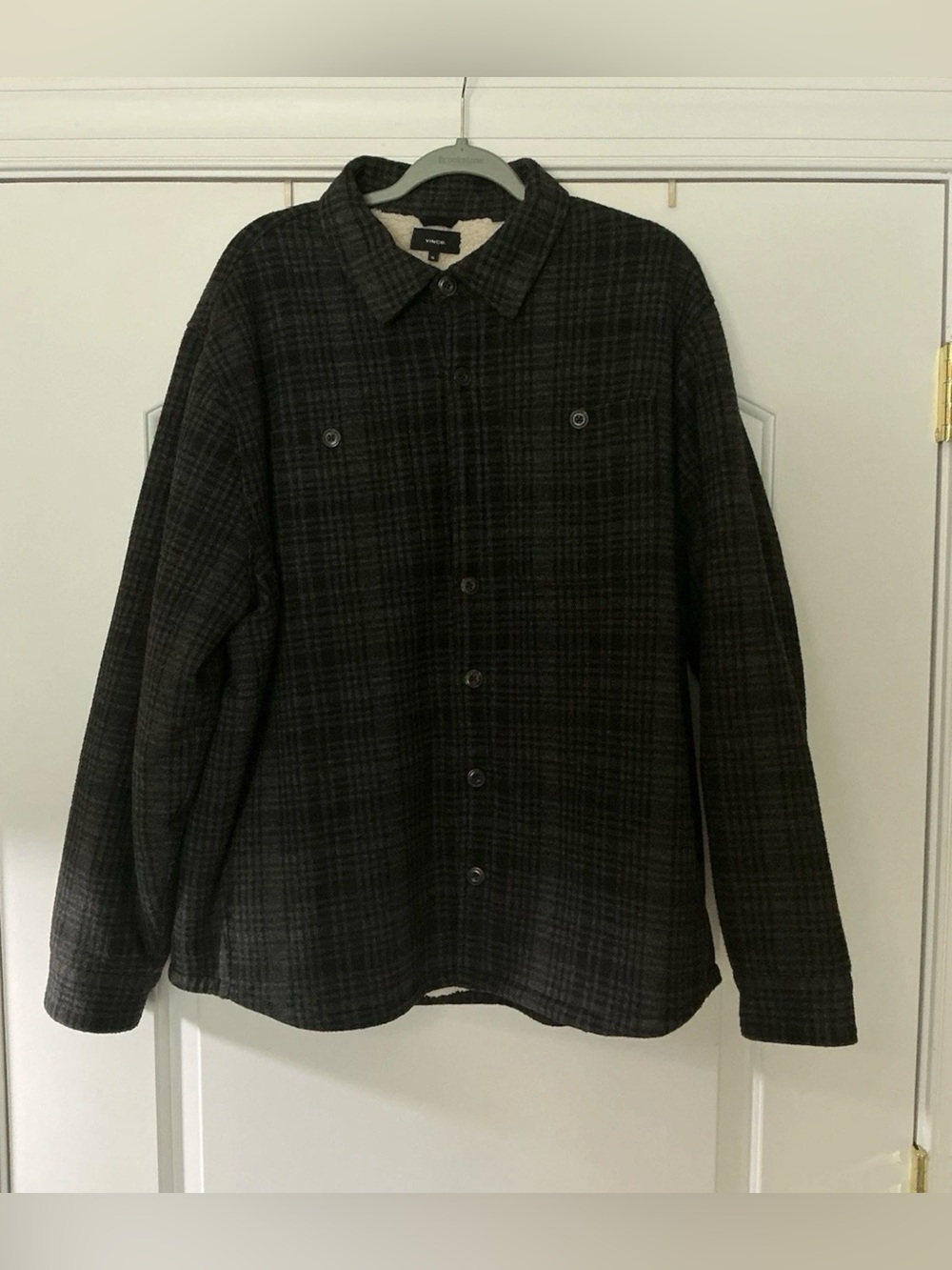 Size XL - Vince Gray Black Plaid Sherpa Shirt Jacket